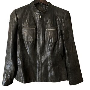 Alfani Black Snake Pattern Leather Moto Style Jacket Front Zip Pockets Casual M